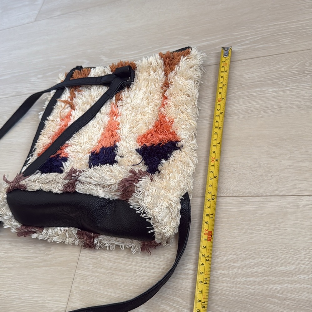 Cleobella Cream Shag Geometric Backpack with Orange, Pink, Navy & Brown Accents - Picture 10 of 12